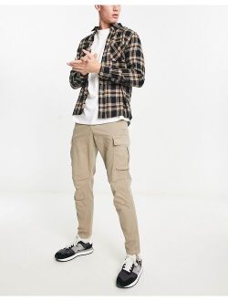 Intelligence loose fit washed cargo pants in beige