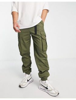skinny belted cargo pants with side panel in khaki