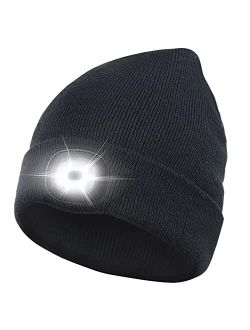 Jouryvue Unisex Beanie Hat with Light Gifts for Men Dad Father USB Rechargeable Caps with Headlamp Winter Knit Hat