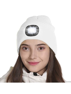 Tutuko LED Beanie with Light, Gifts for Men Women Dad Him, USB Rechargeable Lighted Cap 4 LED Headlamp Hat, Unisex Warm Winter Knitted LED Hat with Flashlight