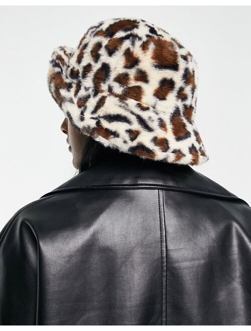 ASOS DESIGN faux fur bucket hat in leopard