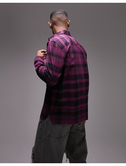 Topman flannel micro check shirt in purple