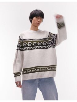 panel graphic sweater with wool in gray