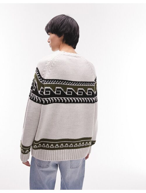 Topman panel graphic sweater with wool in gray