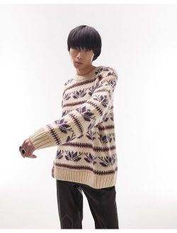 heavyweight fairisle knitted sweater with wool in ecru