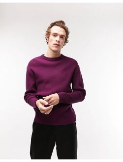 knitted rib crew neck sweater in burgundy