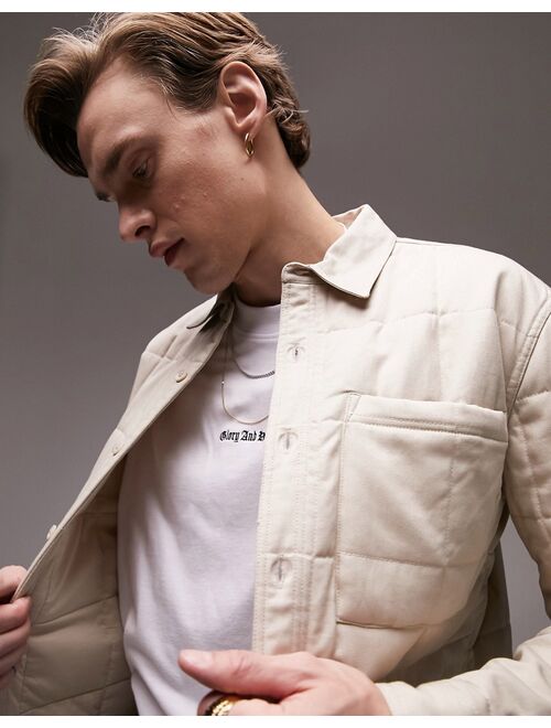 Topman quilted overshirt in stone