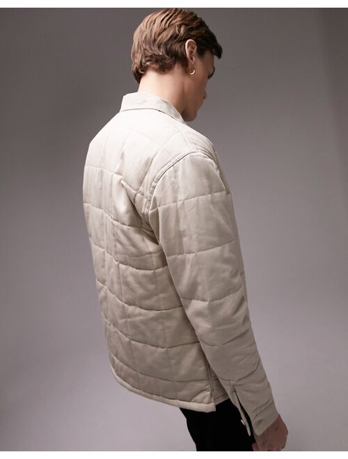 Topman quilted overshirt in stone