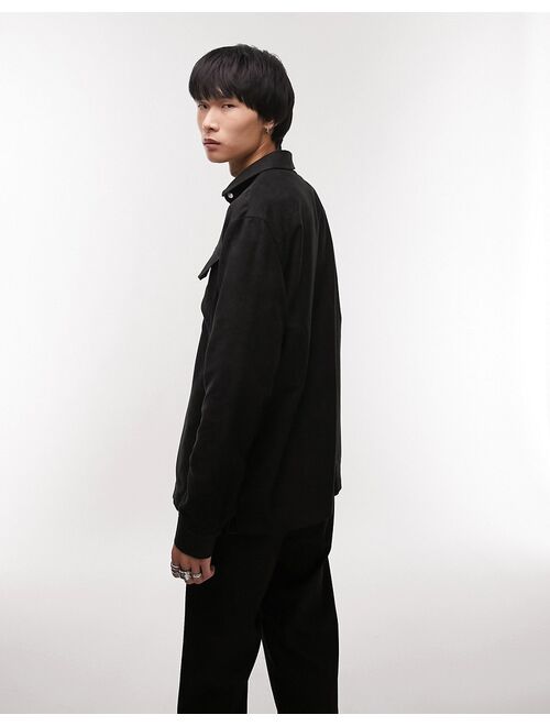 Topman faux suede overshirt in black