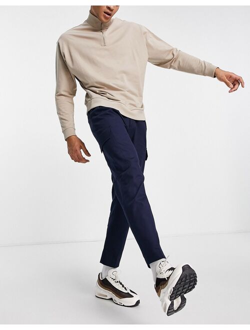 Topman tapered cargo pants with pleats in navy
