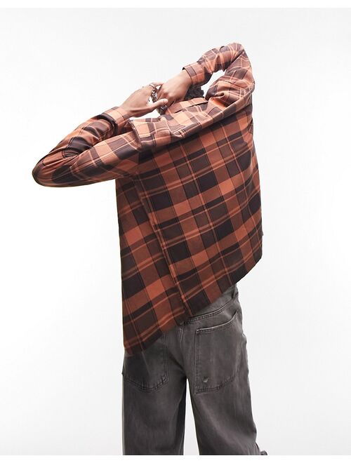 Topman flannel plaid shirt in brown