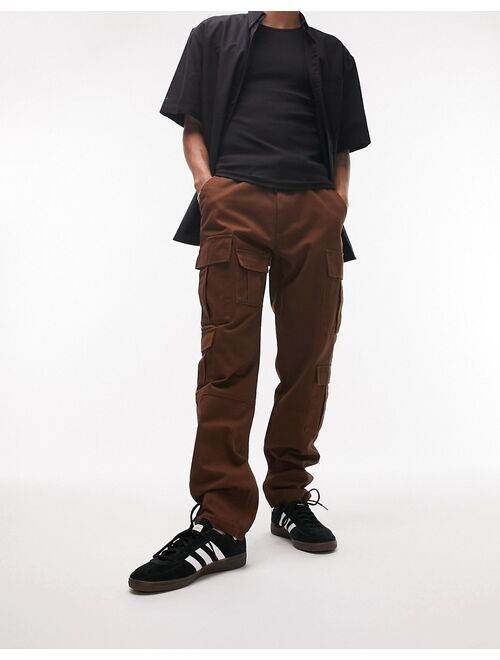 Topman skinny multi pocket cargo pants in brown