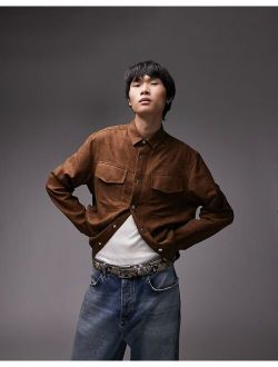 faux suede overshirt in tobacco brown