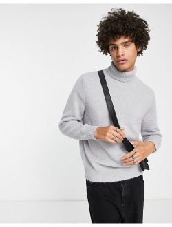 brushed knit turtle neck sweater in light gray
