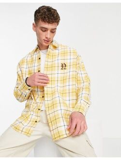 oversized check shirt with embroidery in yellow