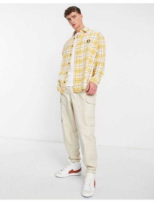 Topman oversized check shirt with embroidery in yellow