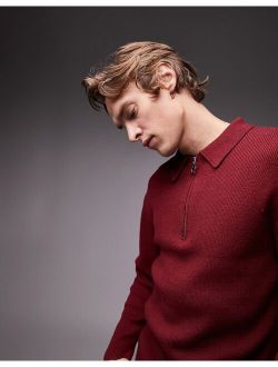 knitted rib polo in burgundy