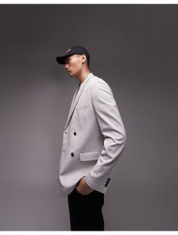 skinny double breasted jersey blazer in gray