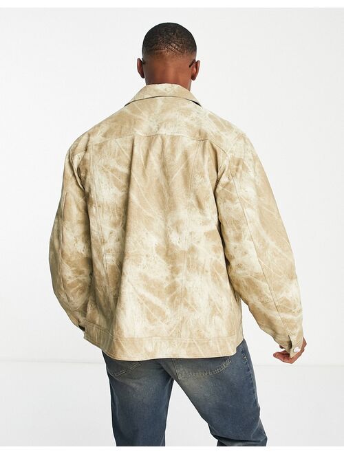 Topman distressed faux leather western jacket in stone
