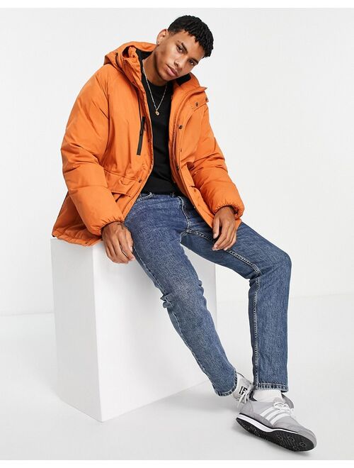 Topman tech short parka in orange