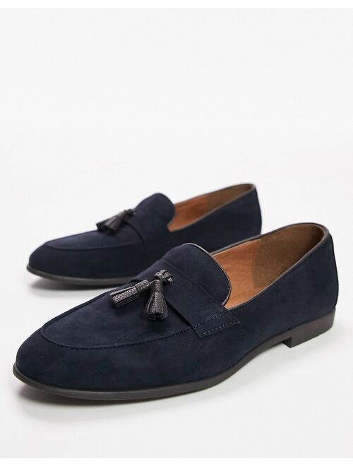 Topman navy faux suede piper tassel loafers