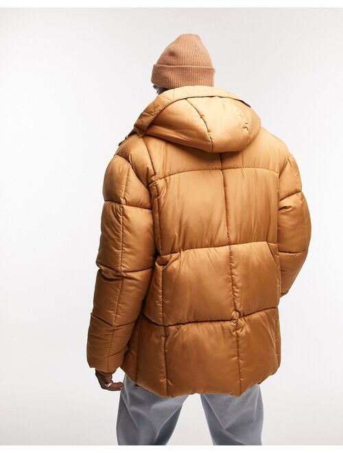 Topman square quilted puffer jacket in brown