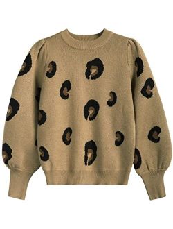 Danna Belle Girls Fall Long Sleeve Crew Neck Leopard Pullover Christmas Sweaters 5-12Years