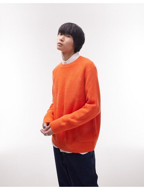 Topman classic knit fisherman sweater in orange