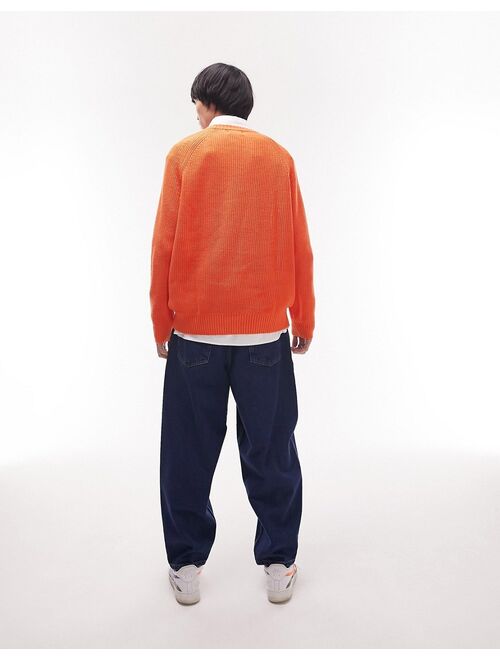 Topman classic knit fisherman sweater in orange