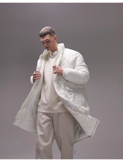 quilted parka with detachable hood in off white