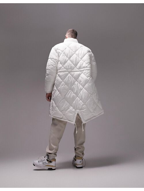 Topman quilted parka with detachable hood in off white
