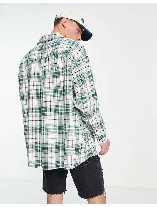 Topman oversized check shirt with embroidery in green