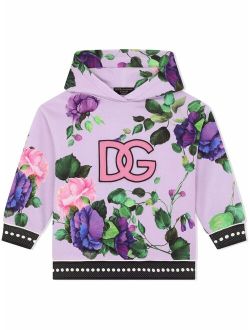 Kids floral-print cotton hoodie