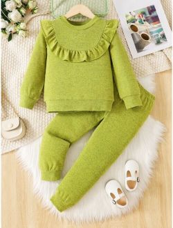 Toddler Girls Ruffle Trim Sweatshirt & Sweatpants