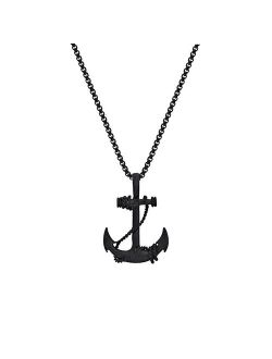 Black Ion-Plated Stainless Steel Anchor Pendant Necklace