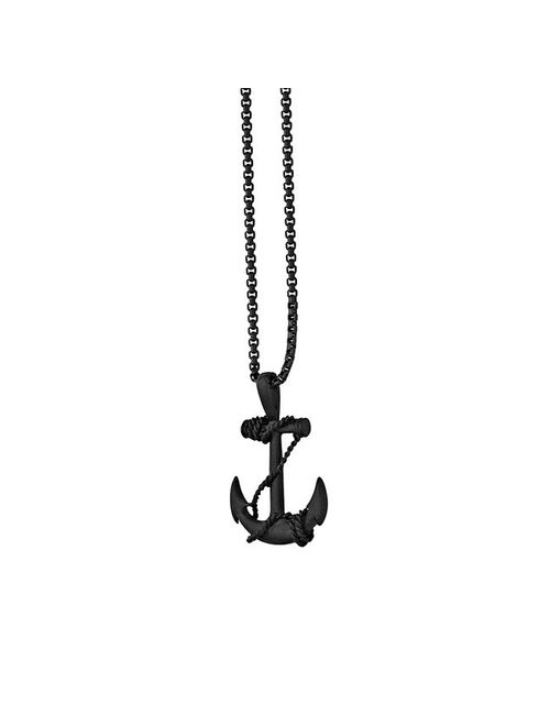 Men's LYNX Black Ion-Plated Stainless Steel Anchor Pendant Necklace