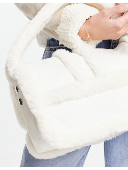 Weekday Weekdau Lollo faux shearling shoulder bag in cream