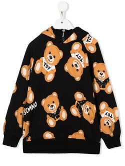 Kids Teddy Bear-print half-zip hoodie