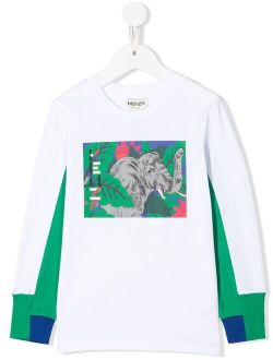 Kids elephant-print colour-block sweatshirt