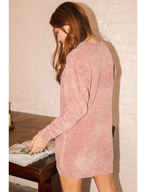 Lulus Sunday Afternoon Dusty Pink Chenille Knit Sweater Dress