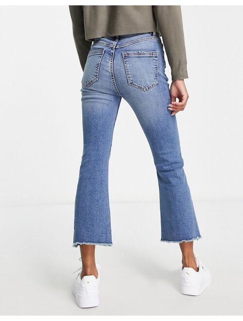 Miss Selfridge Petite cropped kickflare jean in mid wash