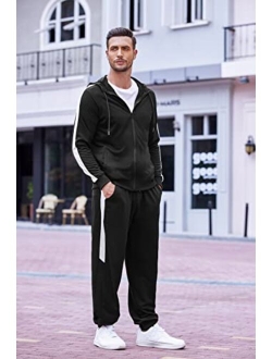 Mens Athletic 2 Piece Tracksuit Set Casual Full-Zip Sweatsuits color block hoodie Jogging Suits