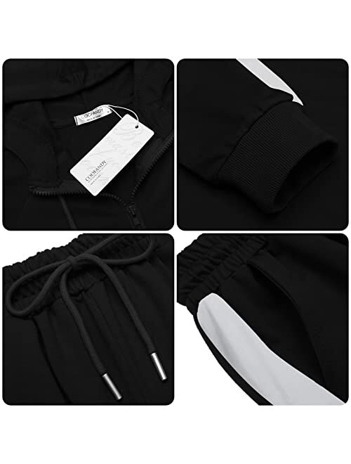 COOFANDY Mens Athletic 2 Piece Tracksuit Set Casual Full-Zip Sweatsuits color block hoodie Jogging Suits