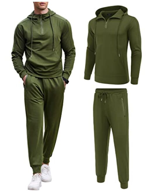 COOFANDY Men's Tracksuit 2 Piece Sweatsuits Quarter Zip Hoodie and Sweatpants Set Casual Sports Jogging Suits