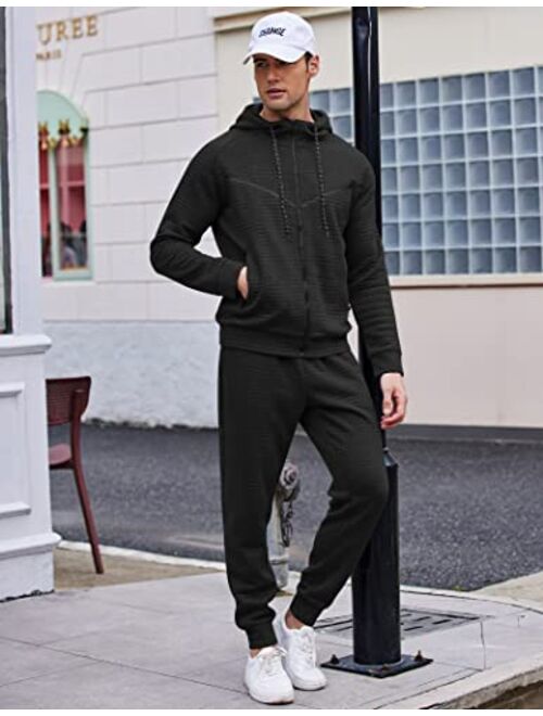COOFANDY Men's Sweatsuits Suit 2 Piece Hooded Jogging Suits Plaid Full Zip Tracksuit with Pockets Casual Athletic