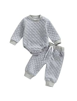 Ma&Baby Newborn Baby Boy Girl Clothes Gender Neutral Sweatsuit Unisex Solid Outfit Long Sleeve Warm Pullover Pant Set