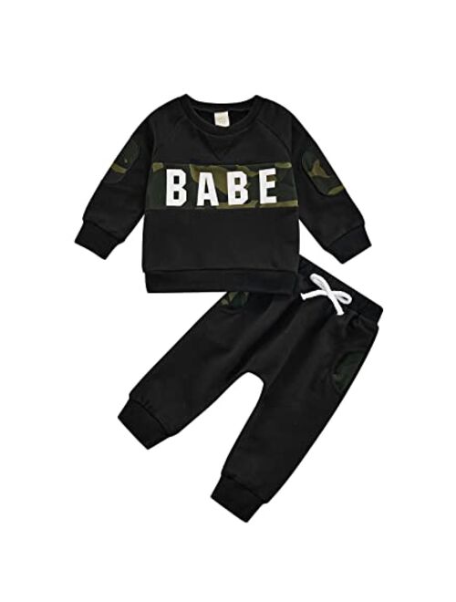 Ma&Baby Newbron Baby Girls Boys Clothes Letter Printed Long Sleeve Romper Hooded Sweatshirts Pants Outfits