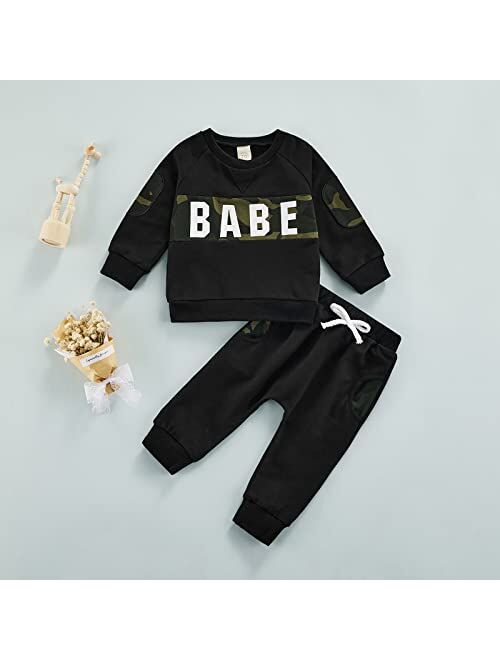 Ma&Baby Newbron Baby Girls Boys Clothes Letter Printed Long Sleeve Romper Hooded Sweatshirts Pants Outfits