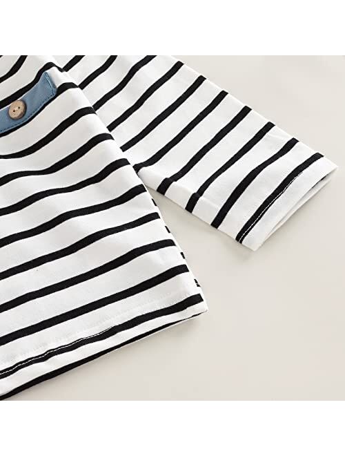 Ma&Baby Toddler Infant Baby Boy Clothes Long Sleeve Striped T-Shirt Pullover Tops Solid Pants 2Pcs Fall Winter Outfits