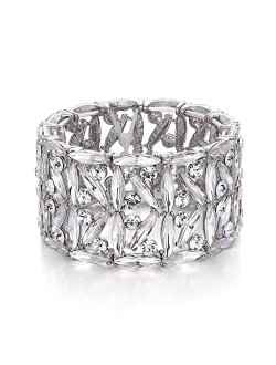 BriLove Wedding Bridal Marquise Rhinestones Cluster Stretch Bangle Bracelet for Bride